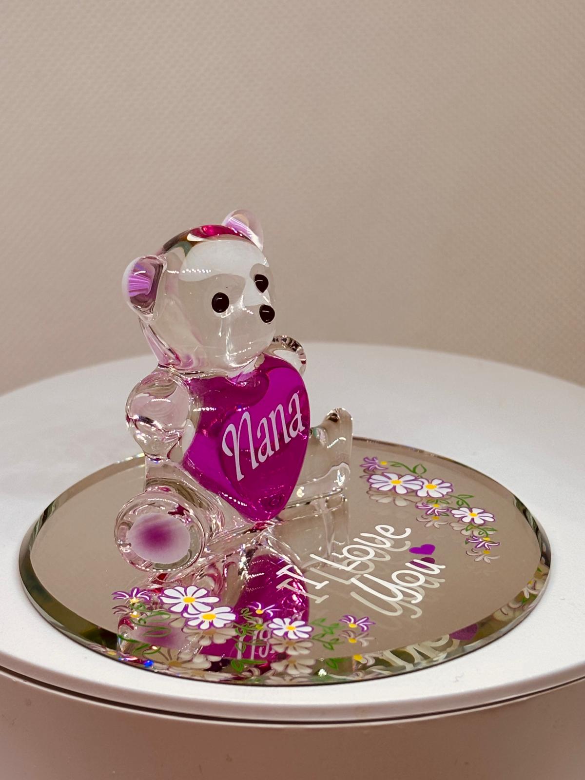Love You Nana Bear Figurine Nana Gift Glass Heart Decor