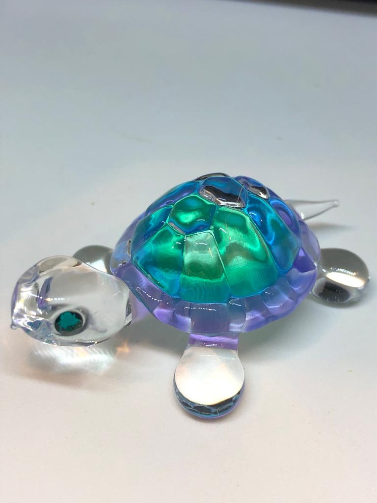 Glass Baron Blue Turtle Figurine Accented with Crystals Accents