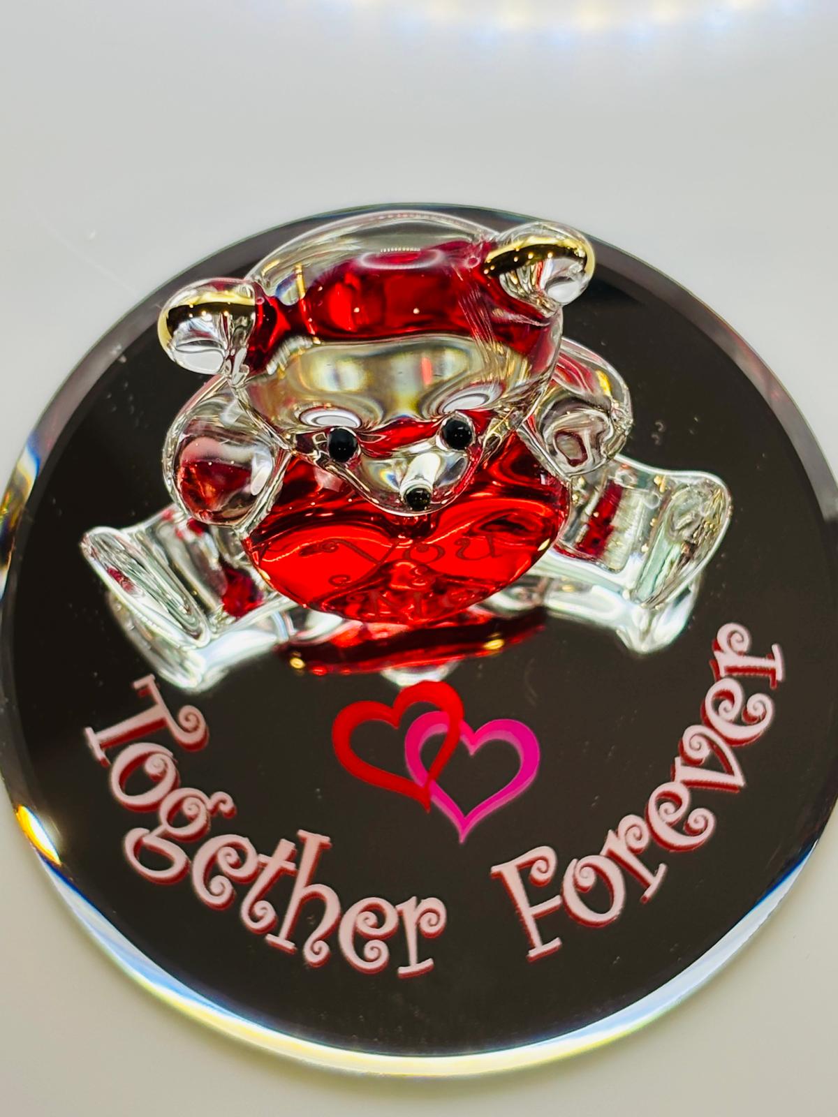 You and Me Bear Figurine Handcrafted Romantic Glass Anniversary Gift