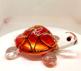 Sunrise Turtle Figurine Handcrafted Glass Turtle with Crystals & 22Kt Gold Accents