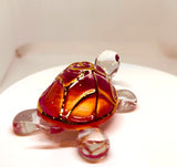 Sunrise Turtle Figurine Handcrafted Glass Turtle with Crystals & 22Kt Gold Accents