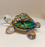 Tiffany Turtle Figurine Handcrafted Glass Turtle with Crystals & 22Kt Gold