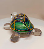 Tiffany Turtle Figurine Handcrafted Glass Turtle with Crystals & 22Kt Gold