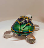 Tiffany Turtle Figurine Handcrafted Glass Turtle with Crystals & 22Kt Gold
