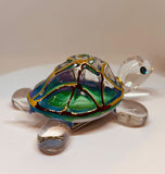 Tiffany Turtle Figurine Handcrafted Glass Turtle with Crystals & 22Kt Gold