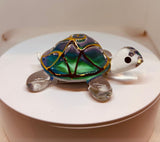 Tiffany Turtle Figurine Handcrafted Glass Turtle with Crystals & 22Kt Gold