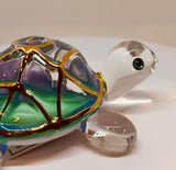 Tiffany Turtle Figurine Handcrafted Glass Turtle with Crystals & 22Kt Gold