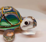 Tiffany Turtle Figurine Handcrafted Glass Turtle with Crystals & 22Kt Gold