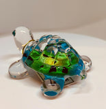 Caribbean Blue Glass Turtle Figurine with Crystal Eyes Ocean Sea Life Décor