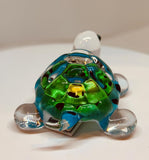 Caribbean Blue Glass Turtle Figurine with Crystal Eyes Ocean Sea Life Décor