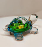 Caribbean Blue Glass Turtle Figurine with Crystal Eyes Ocean Sea Life Décor