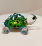 Caribbean Blue Glass Turtle Figurine with Crystal Eyes Ocean Sea Life Décor