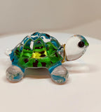 Caribbean Blue Glass Turtle Figurine with Crystal Eyes Ocean Sea Life Décor