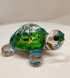 Caribbean Blue Glass Turtle Figurine with Crystal Eyes Ocean Sea Life Décor