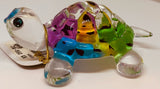 Snow Cone Turtle Figurine Handcrafted Glass Collectible with Blue Crystal Eyes