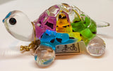 Snow Cone Turtle Figurine Handcrafted Glass Collectible with Blue Crystal Eyes