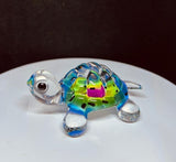 Tie-Dye Turtle Figurine Handcrafted Glass Art with Green Crystal Eyes