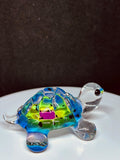 Tie-Dye Turtle Figurine Handcrafted Glass Art with Green Crystal Eyes