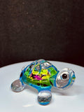 Tie-Dye Turtle Figurine Handcrafted Glass Art with Green Crystal Eyes