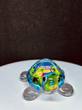 Tie-Dye Turtle Figurine Handcrafted Glass Art with Green Crystal Eyes