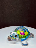 Tie-Dye Turtle Figurine Handcrafted Glass Art with Green Crystal Eyes