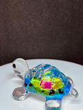 Tie-Dye Turtle Figurine Handcrafted Glass Art with Green Crystal Eyes