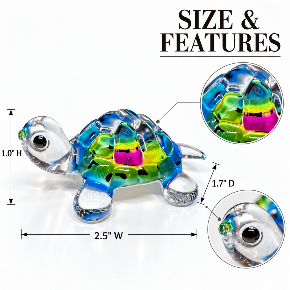 Glass Turtle Figurine, Handcrafted Tie-Dye Turtle, Turtle Lover Gift, Sea Turtle Decor, Green Crystal Eyes