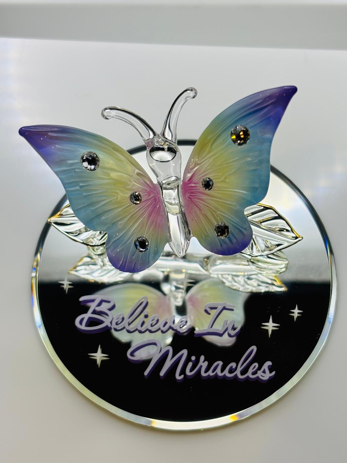 Glass Butterfly Believe in Miracles Handcrafted Inspirational Decor