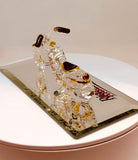Ride It! Glass Motorcycle Figurine Chopper with Gold & Crystals