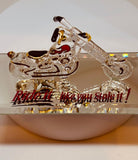 Ride It! Glass Motorcycle Figurine Chopper with Gold & Crystals