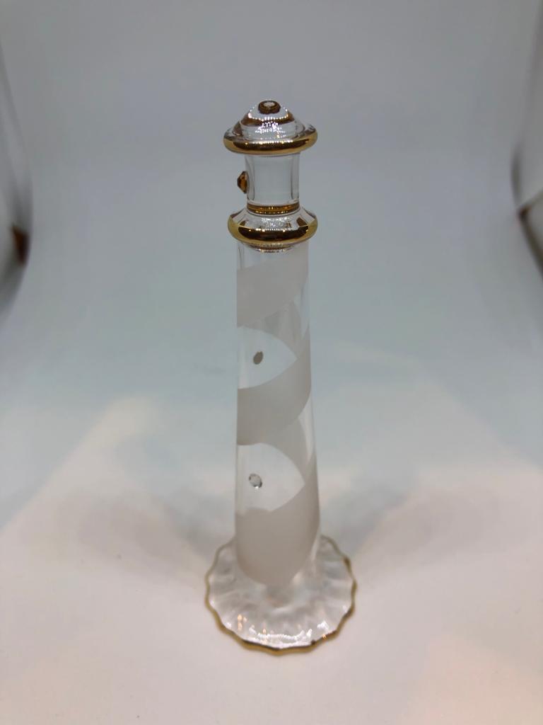 Glass Lighthouse Figurine Collectible with Crystals Accents