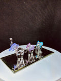 Elephant Train Figurine | Handcrafted Glass Elephants on Mirror Base