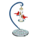 Handcrafted Glass Cardinal Bird Feeder Figurine with Crystals