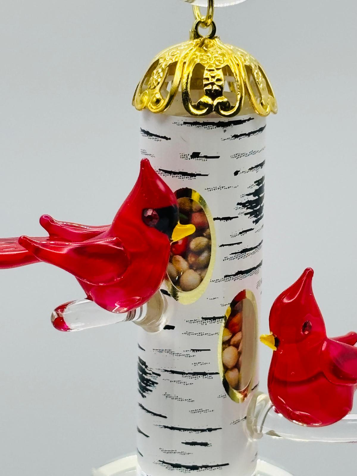Cardinal Bird Feeder Glass Figurine Handcrafted Cardinal Decor
