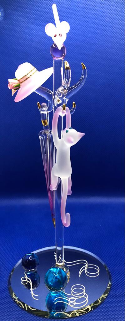 Glass Baron Cat and Mouse Figurine with Crystal Accents