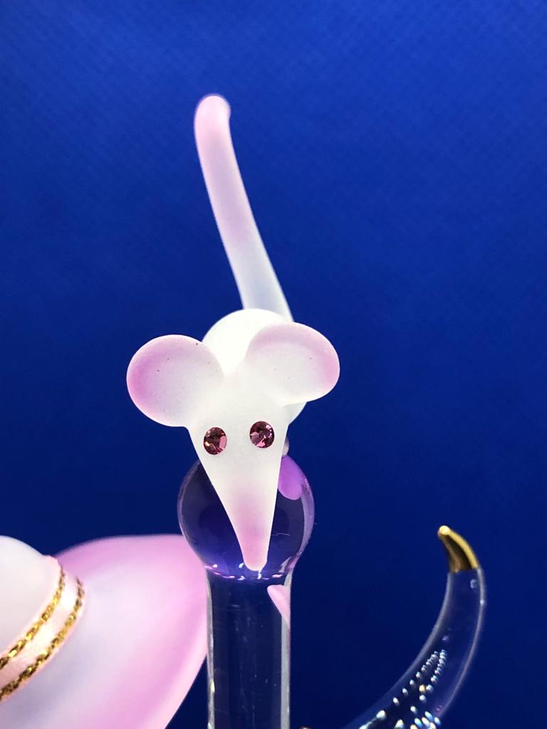 Glass Baron Cat and Mouse Figurine with Crystal Accents