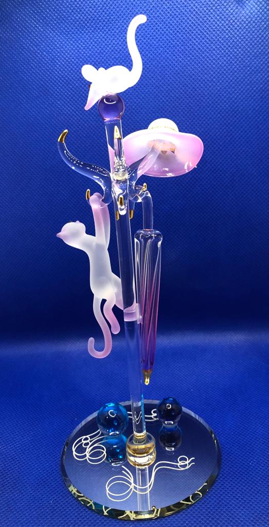 Glass Baron Cat and Mouse Figurine with Crystal Accents