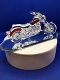 Handcrafted Glass Motorcycle Figurine Biker Gift with Gold & Crystals