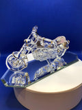 Handcrafted Glass Motorcycle Figurine Biker Gift with Gold & Crystals