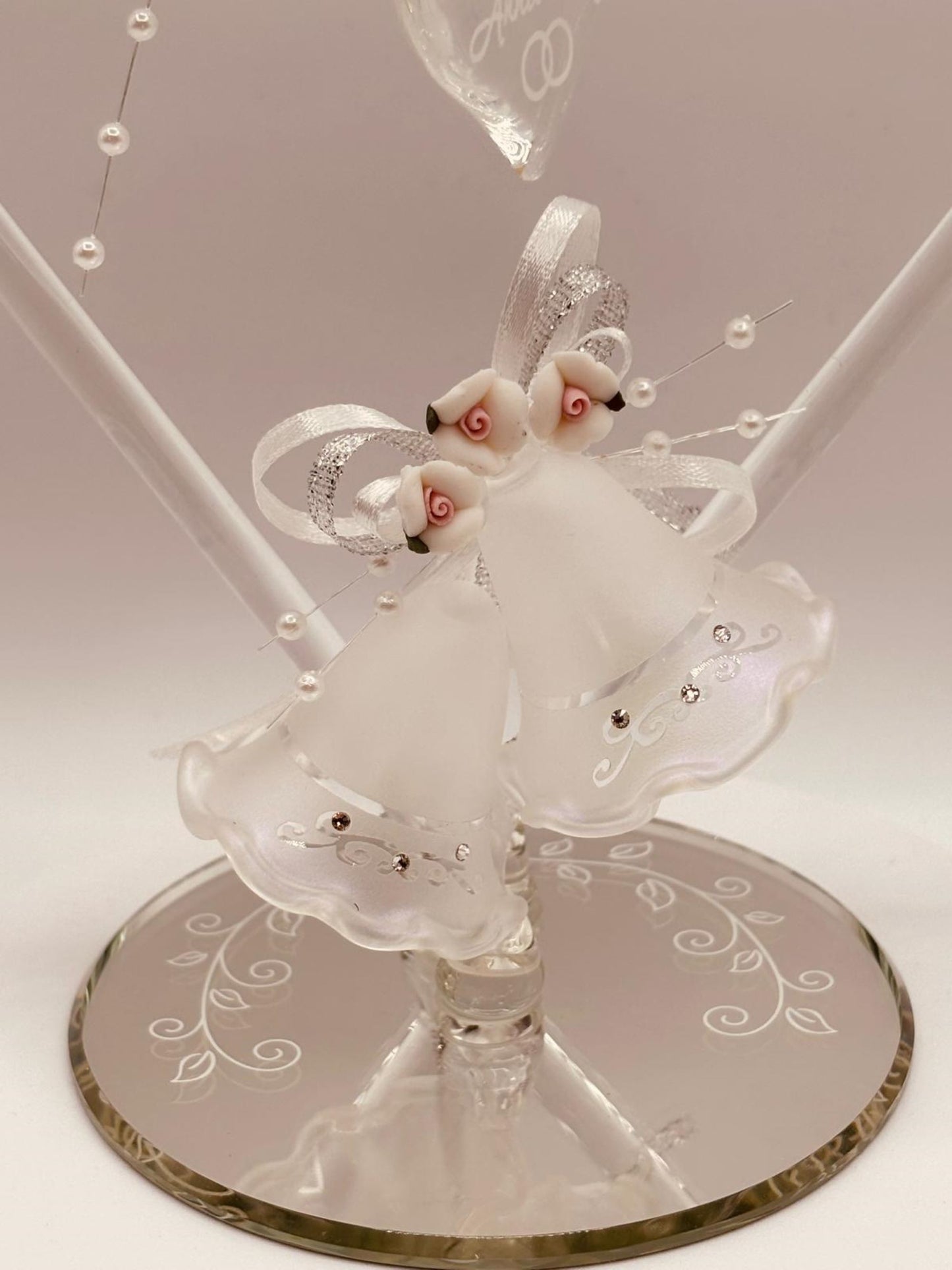 Anniversary Heart Glass Figurine | Romantic “Happy Anniversary” Gift with Bells