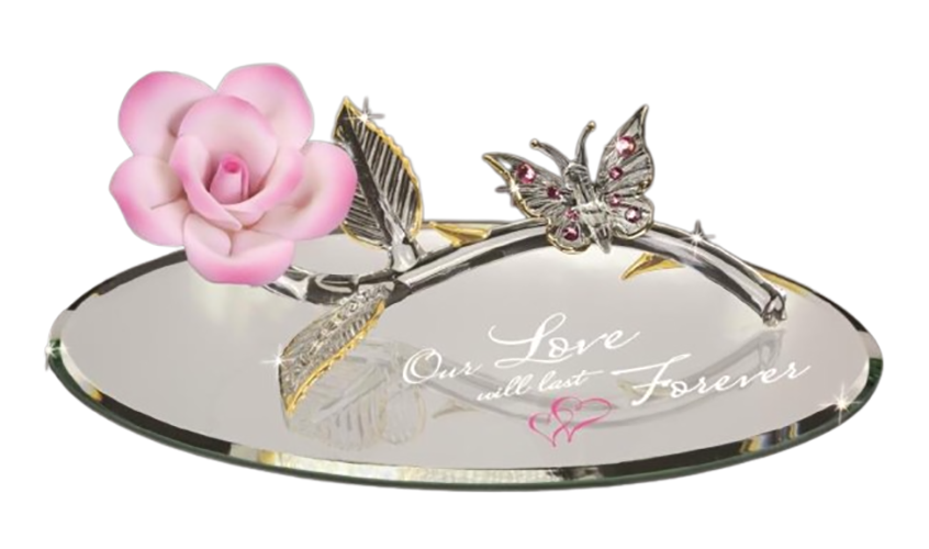 Glass Pink Rose and Butterfly Collectible Handcrafted Figurine