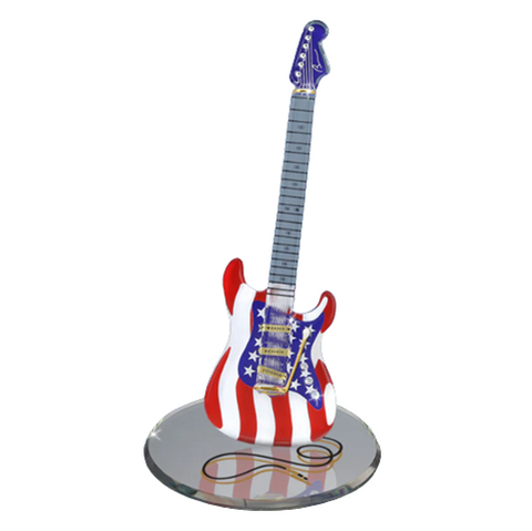Vintage USA Glass Guitar Figurine Patriotic Music Decor with Crystals
