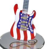 Vintage USA Glass Guitar Figurine Patriotic Music Decor with Crystals