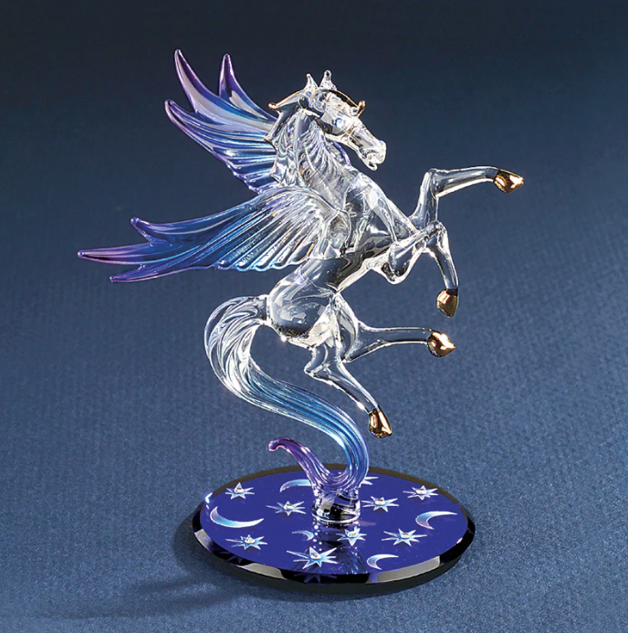 Glass Celestial Pegasus Figurine with Crystal & 22kt Gold Accents