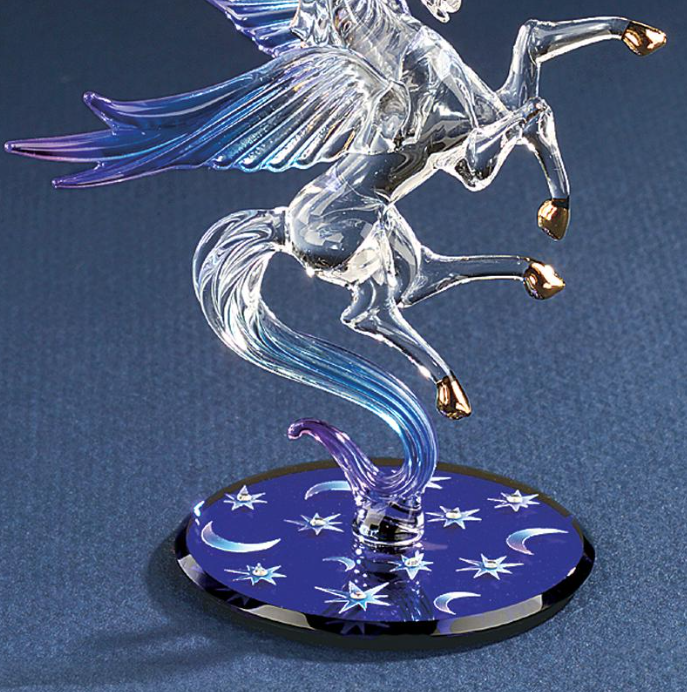 Glass Celestial Pegasus Figurine with Crystal & 22kt Gold Accents