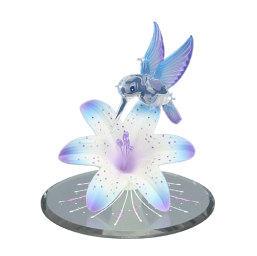 Hummingbird and Blue Lily Glass Figurine with Crystal Accents