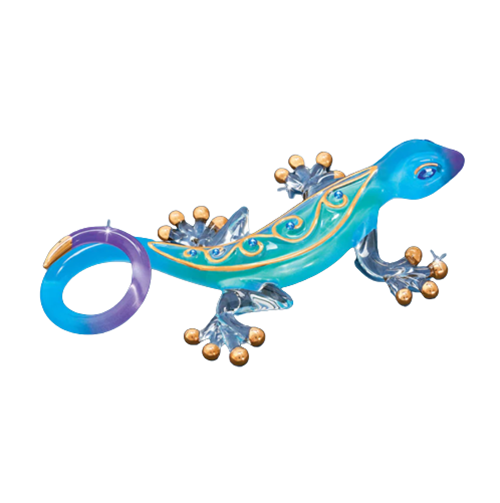 Glass Gecko Desert Jewel Figurine with Crystals and 22kt Gold Accents