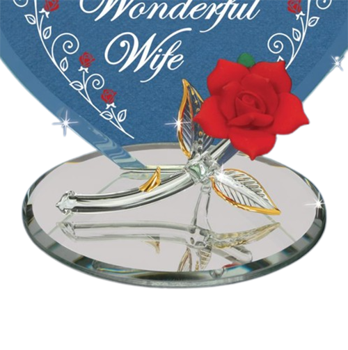Glass Red Rose Figurine Wife Truly Blessed Accented with Real 22Kt Gold