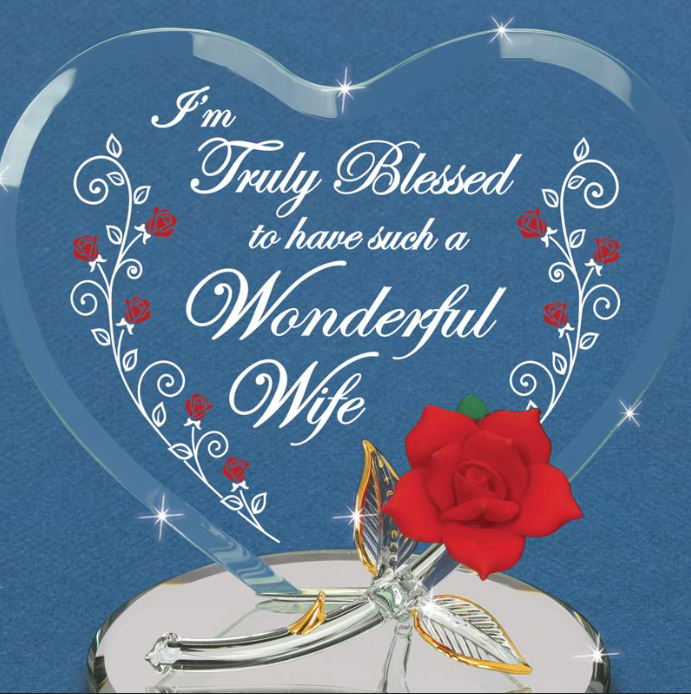 Glass Red Rose Figurine Wife Truly Blessed Accented with Real 22Kt Gold