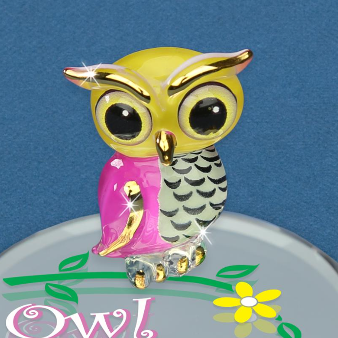 Glass Owl Collectible Figurine Always Love You with 22Kt Gold Accents